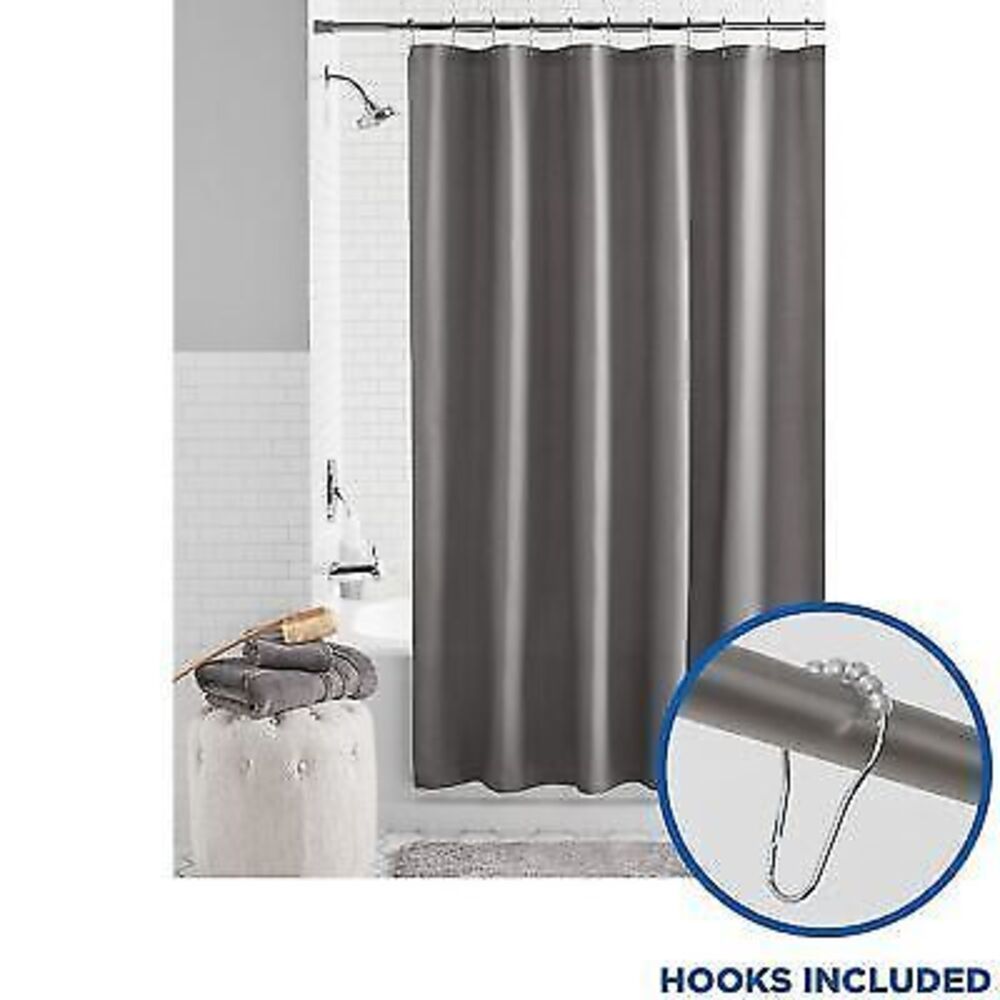 NEW Grey Fabric Shower Curtain with Hooks - Picture 1 of 2
